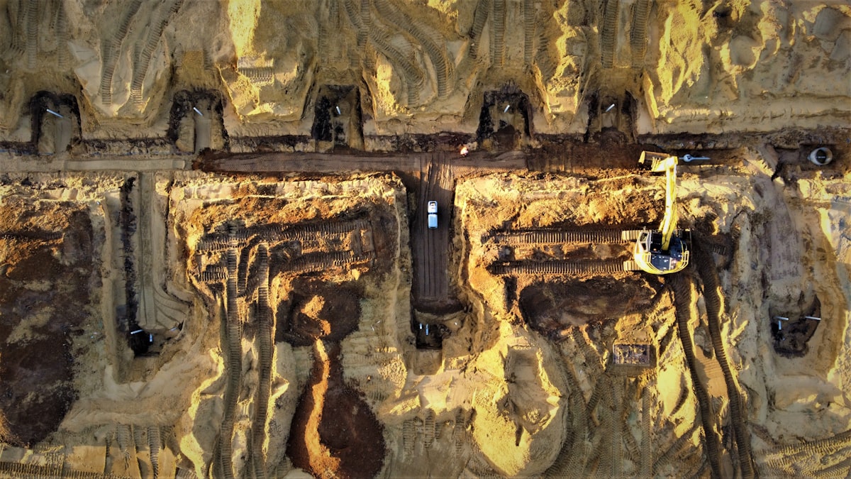 Aerial view of large-scale earthworks at a Red Sea Project construction site