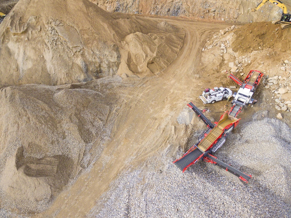 Aerial view of material stockpiles treated to prevent wind erosion